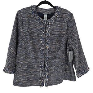 Catherines womens 1x 18 20 blue metallic fringe tweed Hook and eye NWT